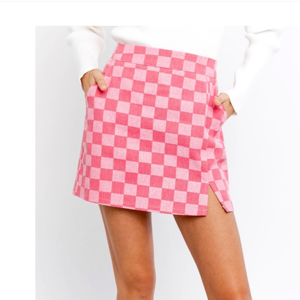 Hot pink checkered mini skirt size small